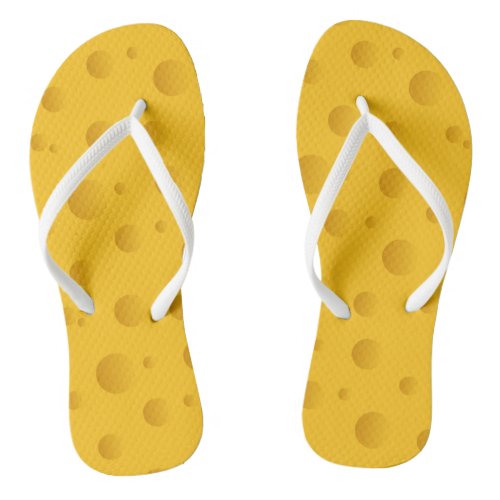 Novelty yellow swiss cheese beach flip flops