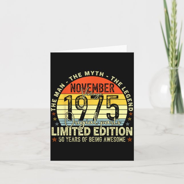 November 1975 50th Birthday For Men Women 50 Year  Card (Front)