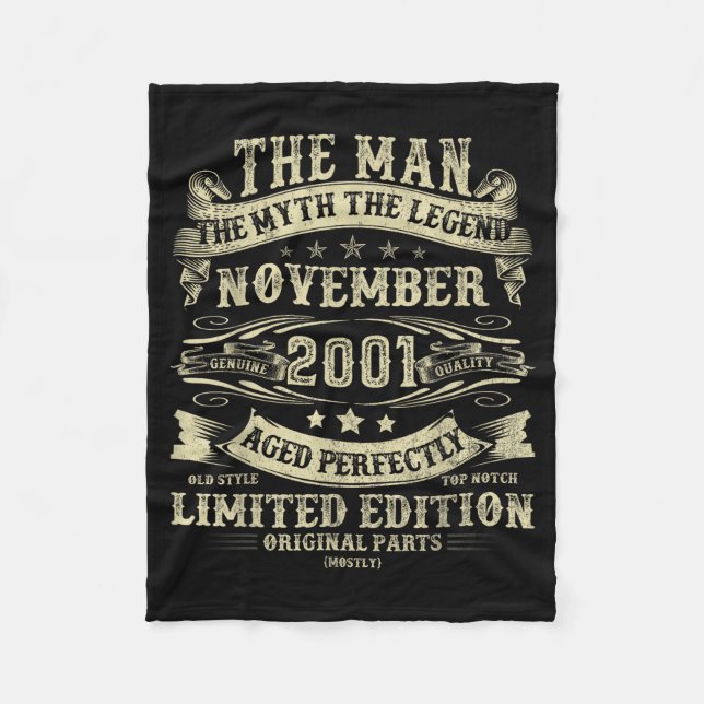 November 2001 24th Birthday For Men 24 Year Old Bd Fleece Blanket (Front)