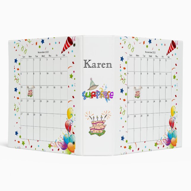 November 2022 Calendar Happy Birthday Binder  (Background)