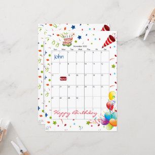 November 2022 Calendar Happy Birthday Invitation