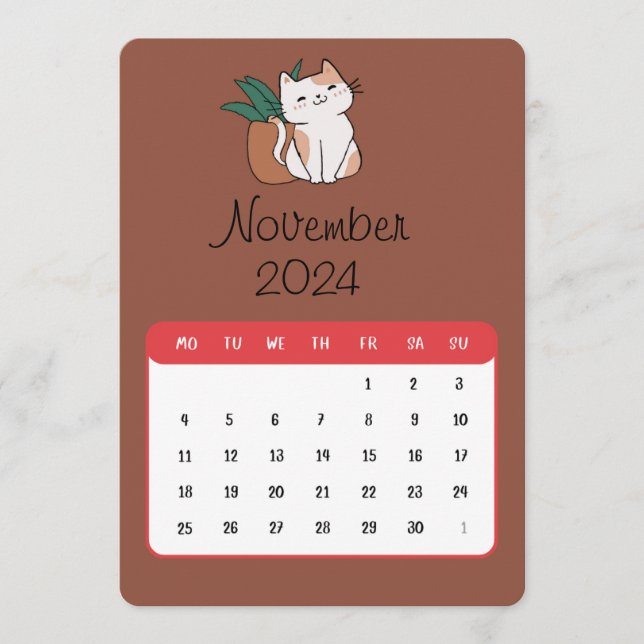 November 2024 Stand Alone Cat And Plant Calendar (Front)