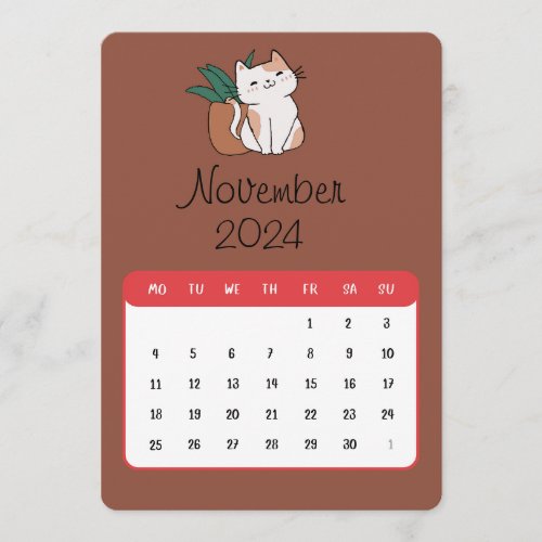 November 2024 Stand Alone Cat And Plant Calendar