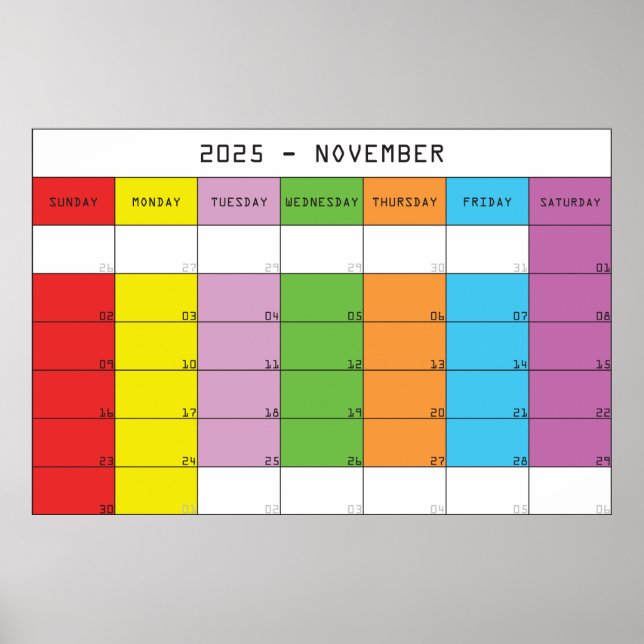 November 2025 color days calendar planer poster (Front)