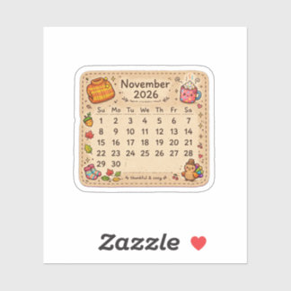 November 2026 Calendar Sticker | Cozy Fall