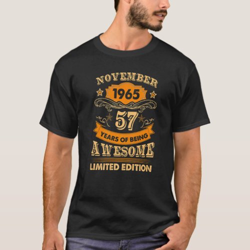 November 57 Year Old Vintage 1965 57th Birthday   T_Shirt