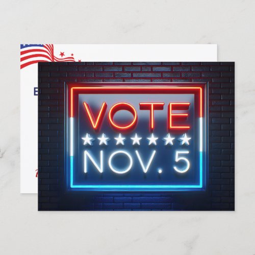 November 5 Vote Reminder Neon Sign Postcard