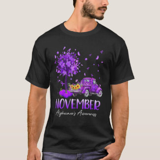 November Alzheimer'S Awareness Purple Tree Truck R T-Shirt