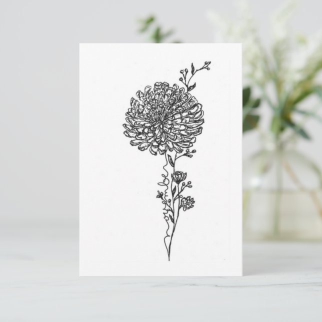 November birth flower birthday card, Chrysanthemum Note Card (Standing Front)