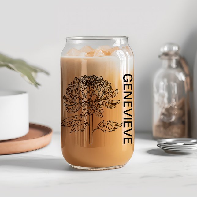 November Birth Flower Chrysanthem with Custom Name Can Glass (Creator Uploaded)