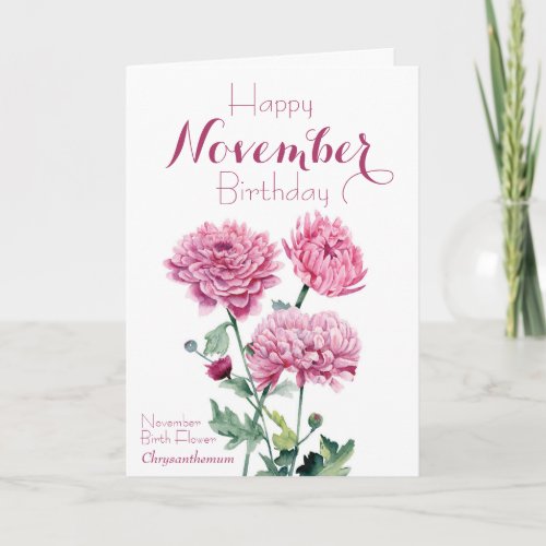 November Birth Flower Chrysanthemum Birthday Card
