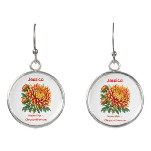 November Birth Flower Chrysanthemum Floral Earrings
