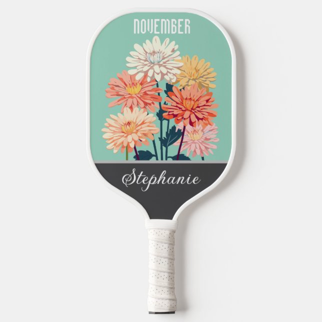 November Birth Flower Custom Name Pickleball Paddle (Front)