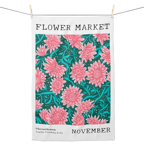 November Birth Flower Market Pink Chrysanthemum Kitchen Towel