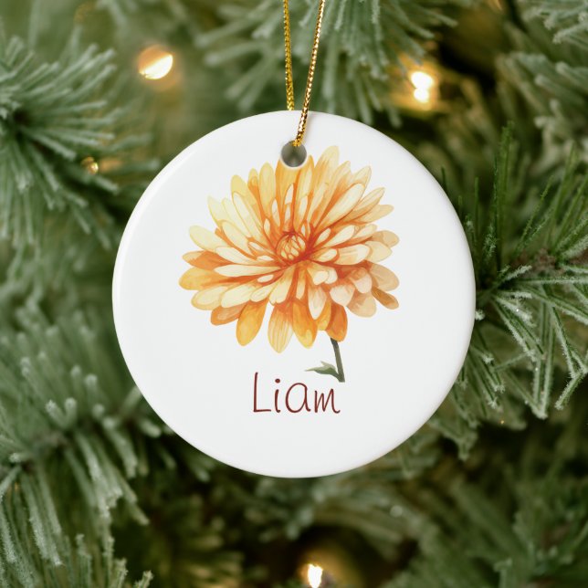 NOVEMBER Birth Flower Yellow Chrysanthemum Flower Ceramic Ornament (Tree)