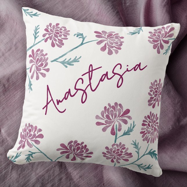 November Birth Month Chrysanthemum Personalized Throw Pillow (November birthday personalized birth month flower chrysanthemum art throw pillow gift)