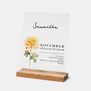 November Birth Month Flower Chrysanthemum Acrylic Sign