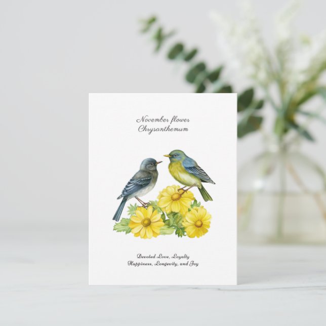 November Birth Month Flower Chrysanthemum Birds (Standing Front)