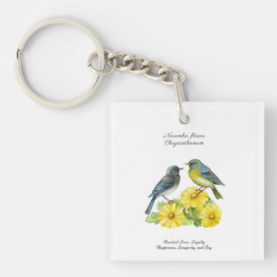 November Birth Month Flower Chrysanthemum Birds Keychain