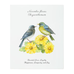 November Birth Month Flower Chrysanthemum Birds Metal Print