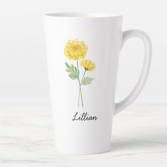 November Birth Month Flower Chrysanthemum Latte Mug (Right)