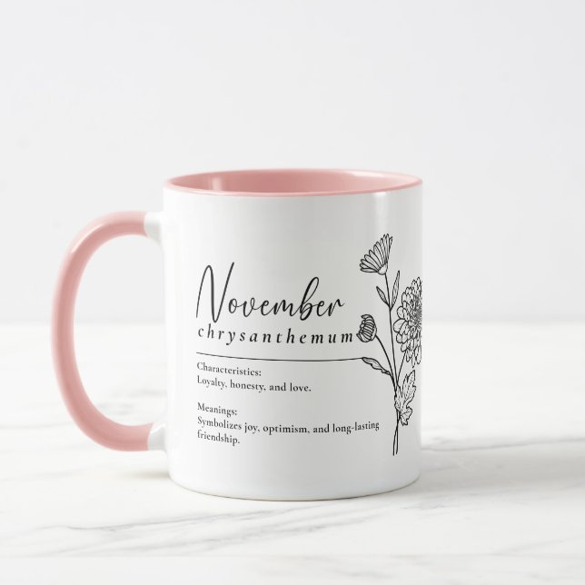 November Birth Month Flower Chrysanthemum Minimal Mug (Left)