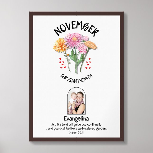 NOVEMBER Birth Month Flower Custom NAME PHOTO Framed Art (Framed Front)