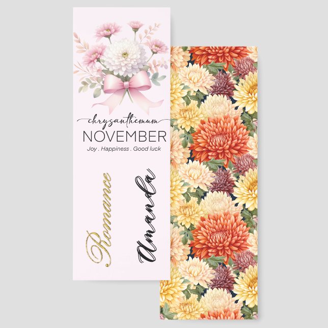 November Birth Month Flower Personalized Bookmarks (Front & Back)