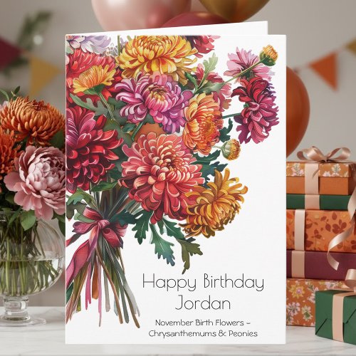 November Birth Month Flowers Happy Birthday Card
