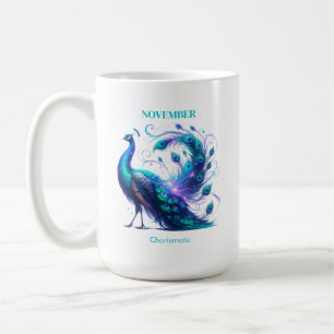 November Birth Month Spirit Animal Peacock Coffee Mug