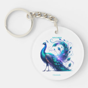 November Birth Month Spirit Animal Peacock Keychain