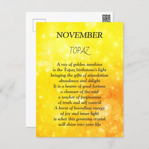 November birthday birthstone Topaz  Postcard