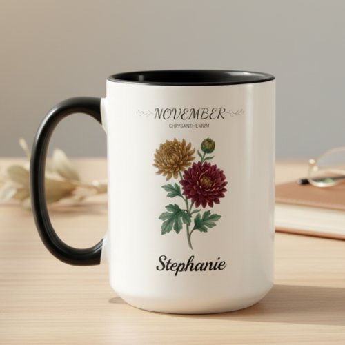 November Birthday Gift Birth Flower Botanical Mug