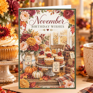 November Birthday Wishes Autumn Cupcakes Birthday Card