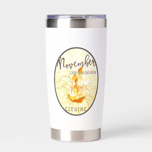 November Birthstone and Flower Coffee Mug Insulated Tumbler (Front)