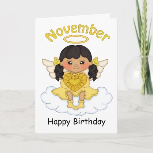 November Birthstone Angel Black Birthday Card