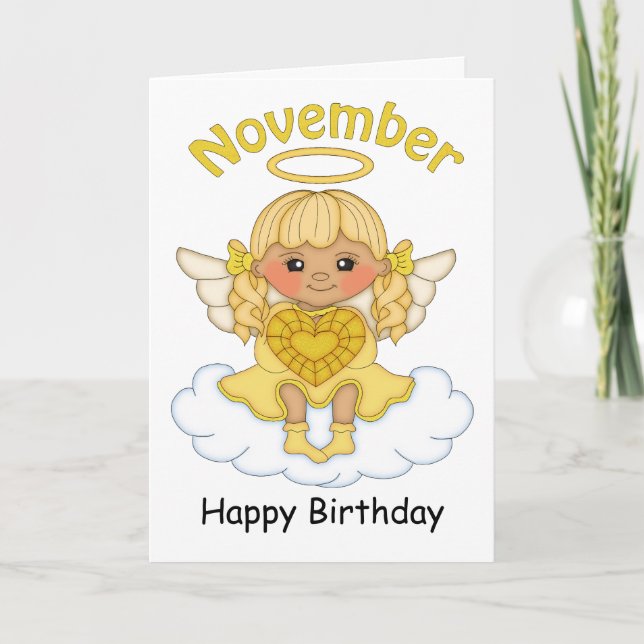 November Birthstone Angel Blonde Birthday Card (Front)