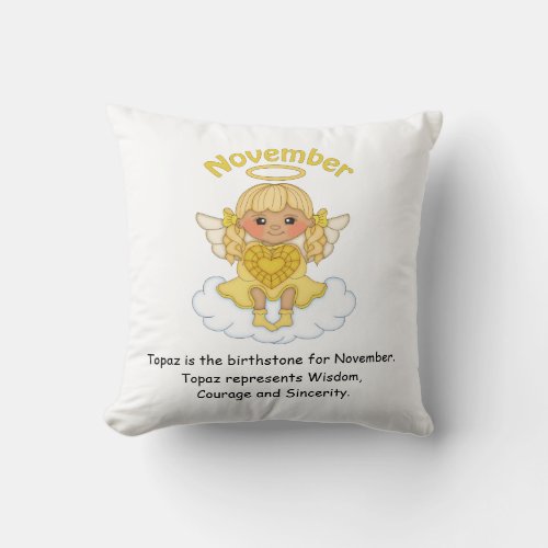 November Birthstone Angel Blonde Throw Pillow