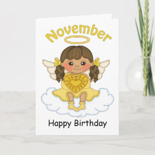 November Birthstone Angel Brunette Birthday Card