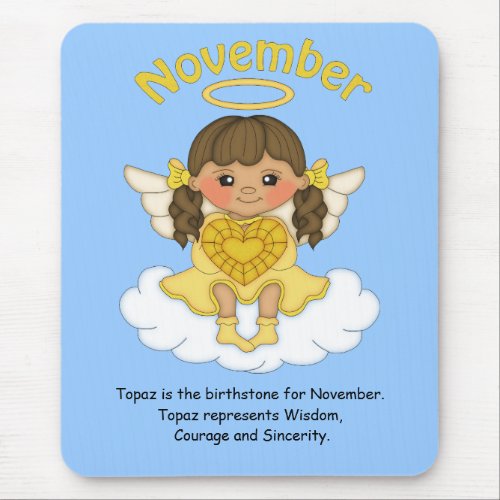 November Birthstone Angel Brunette Mouse Pad