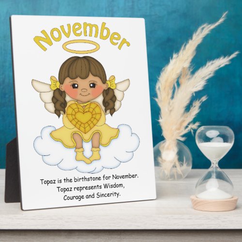 November Birthstone Angel Brunette Plaque