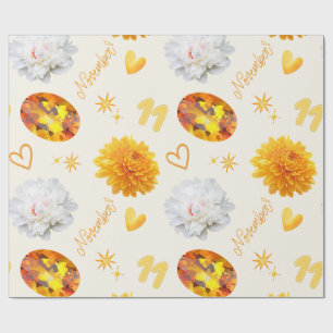 November Birthstone & Flower Citrine & Chrysanth Wrapping Paper