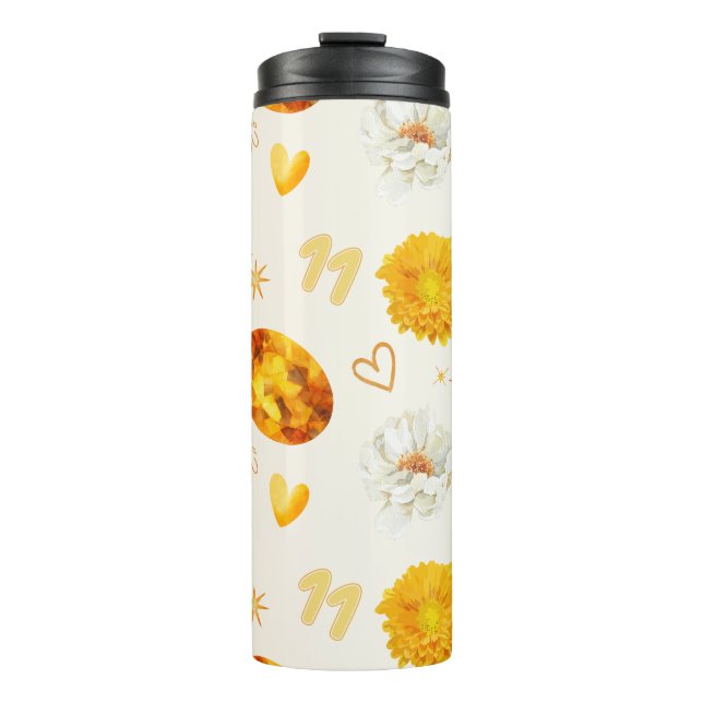 November Birthstone & Flower | Watercolor Thermal Tumbler (Front)