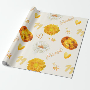 November Birthstone & Flower Watercolor Wrapping Paper