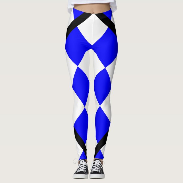 NOVEMBER Blue White Checkered Square Leggings (Front)