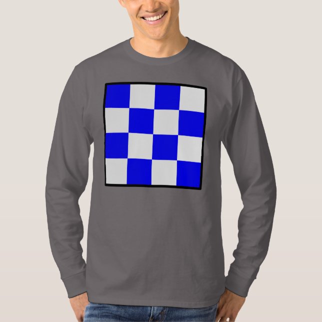 NOVEMBER Blue White Checkered Square T-Shirt (Front)