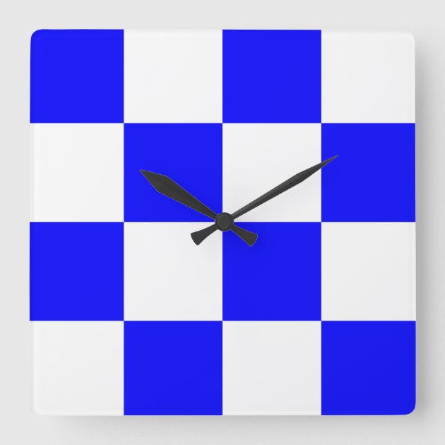 NOVEMBER Blue White Checkered Square Wall Clock (Front)