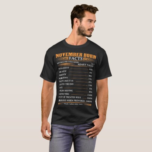 November Born Facts Servings Per Container Tshirt