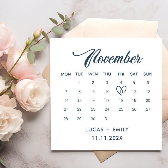 November Calendar Dark Blue Wedding Napkins (Creator Uploaded)