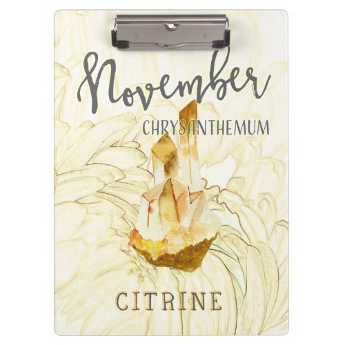 November Chrysanthemum and Citrine Birthday Clipboard